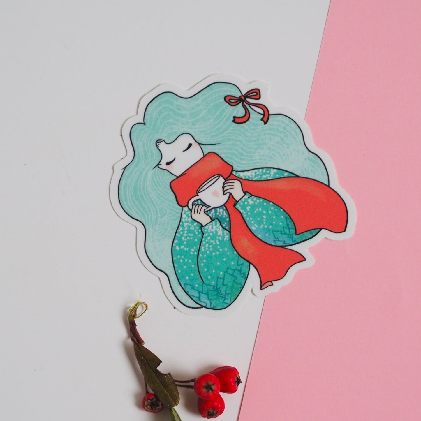 Téli csajszis nagy vízálló matrica