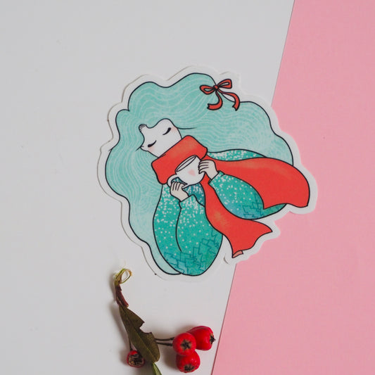 Téli csajszis nagy vízálló matrica