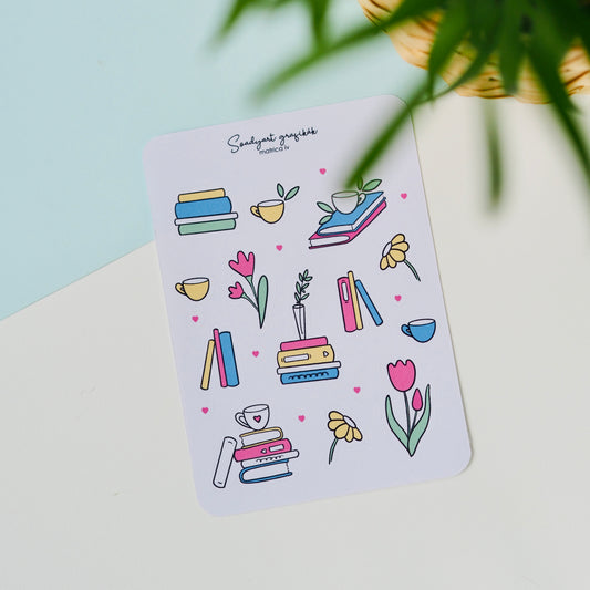 Könyvek és virágok matricaív - P5